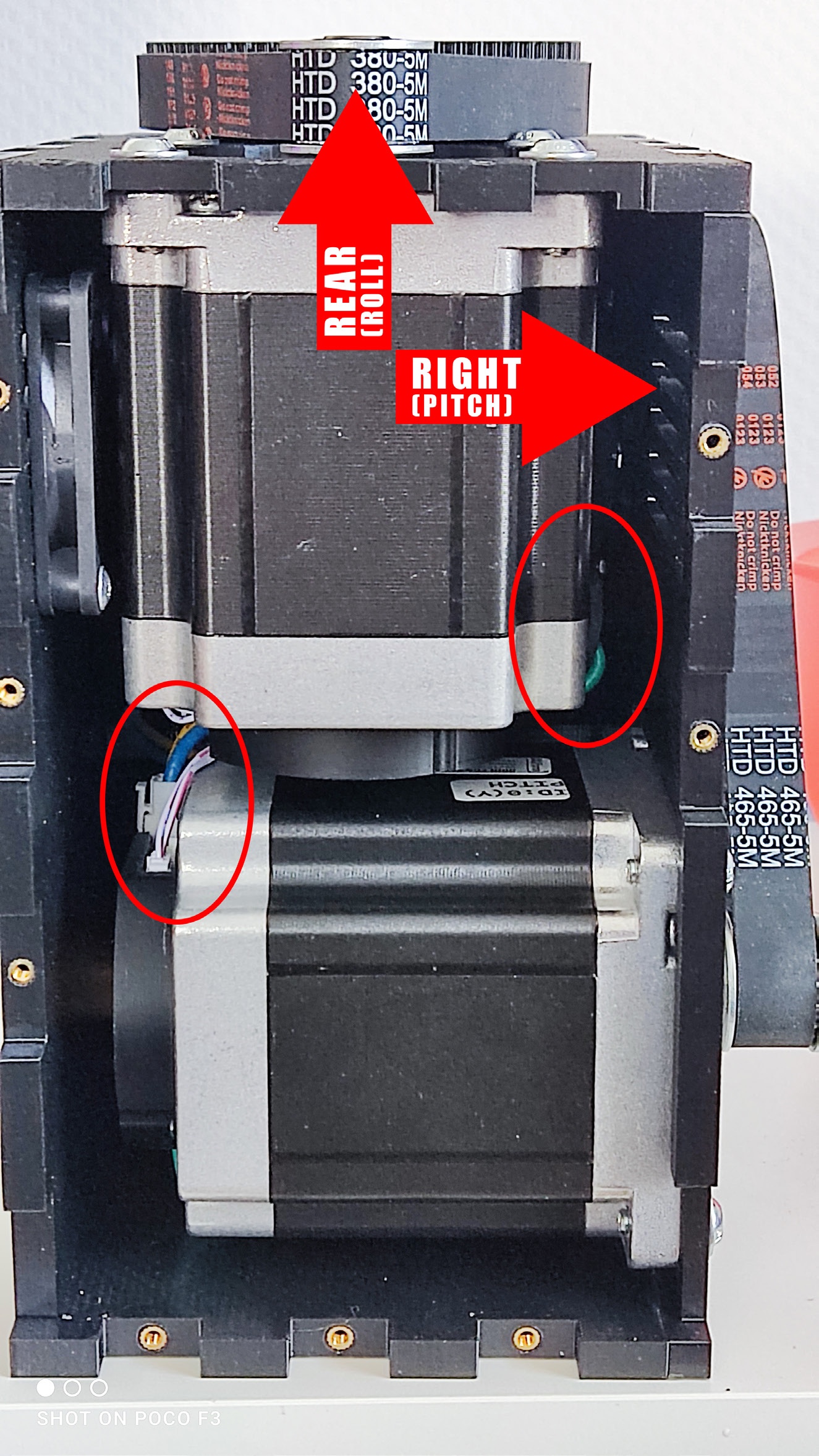 Top view of the base showing the correct roll and pitch motor orientation