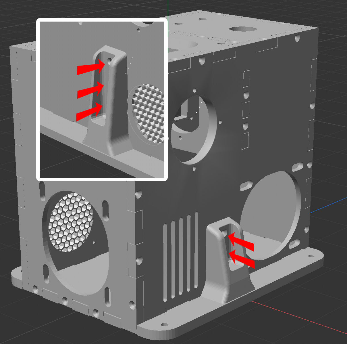 Housing render with arrows marking the vertical reinforcers